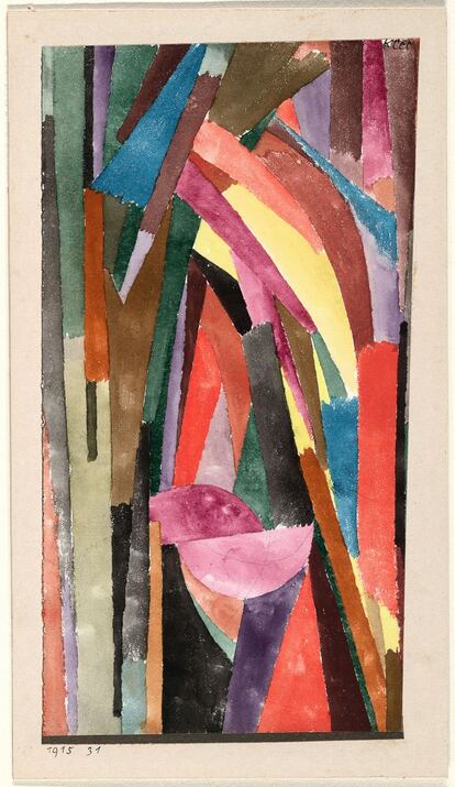 'Gótico divertido', 1915. Acuarela y papel metálico pintado. Museo de Arte Moderno de Nueva York (MoMA).