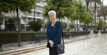 La profesora Ellen Bassett, durante el encuentro de ONU-Hábitat, en Sevilla.