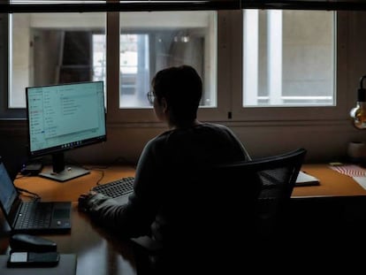 Una mujer teletrabaja desde su domicilio en Madrid./ EFE