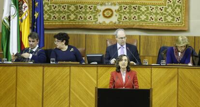 La consejera de Cultura de la Junta de Andaluc&iacute;a, Rosa Aguilar, defiende el proyecto de Ley de Memoria Democr&aacute;tica.