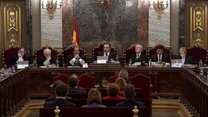 Imagen de los jueces del tribunal que preside el juicio del 'procés'