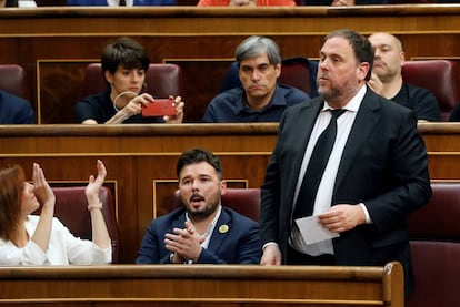 Oriol Junqueras is sworn in as a deputy today in Congress.