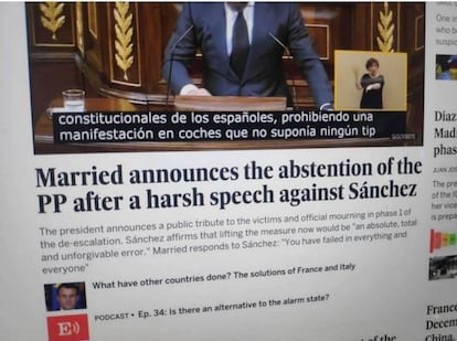 The translated version of the EL PAÍS homepage that spread like wildfire on Twitter last week.