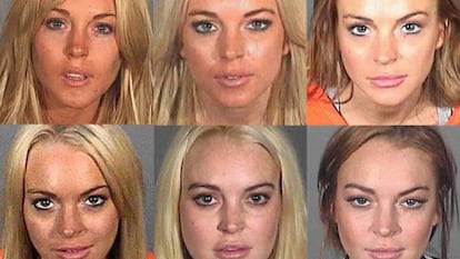 Montaje que muestra la evolución de las diversas fotos policiales de Lindsay Lohan, tomadas entre 2007 y 2013.