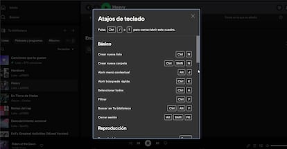 Atajos de teclado en Spotify