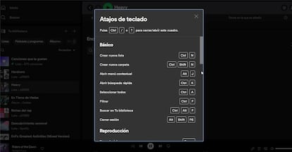 Atajos de teclado en Spotify