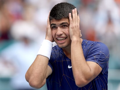 Carlos Alcaraz, tras ganar a Casper Ruud la final del Masters de Miami.