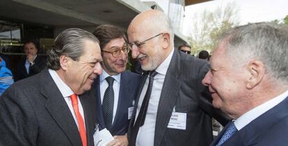 Vicente Boluda, José Ignacio Goirigolzarri, Juan Roig y Clemente González Soler, en un acto de defensa al Corredor Mediteráneo.