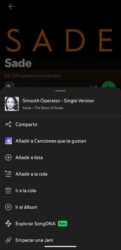 Opciones en Spotify
