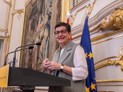 La ministra de Exteriores,  Arancha González Laya, durante un acto con el Equipo Técnico Español de Ayuda y Respuesta a Emergencias (START), en el palacio de Viana, el pasado martes.