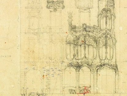 Dibujo original de Antoni Gaudí para el proyecto de la Casa Batlló de Barcelona. 1904