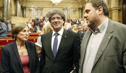 Puigdemont, Forcadell i Junqueras al Parlament. 