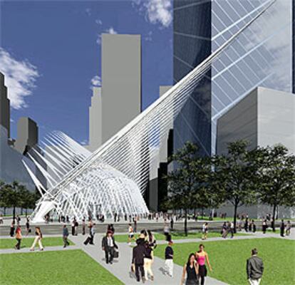 Una ilustración del diseño de Santiago Calatrava para el intercambiador de transportes de la 'zona cero'.