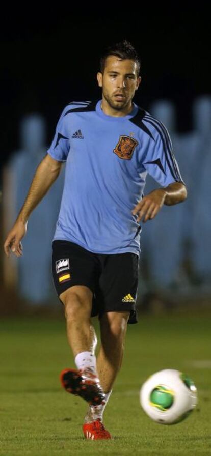 Jordi Alba, en un entrenamiento de España.