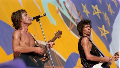 Mick Jagger e Keith Richards em San Francisco em outubro de 1981, durante a turnê do álbum 'Tattoo You'.