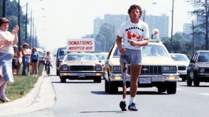 Terry Fox durante su carrera a través de Canadá