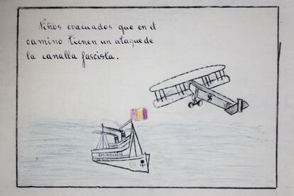 Uno de los dibujos de 'El dibujo infantil de la evacuación durante la Guerra Civil española'.