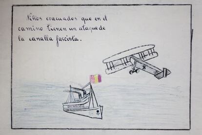 Uno de los dibujos de &#039;El dibujo infantil de la evacuaci&oacute;n durante la Guerra Civil espa&ntilde;ola&#039;.