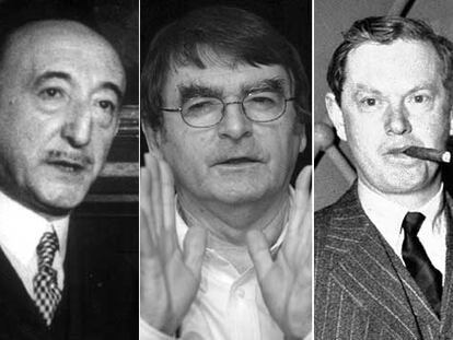 De izquierda a derecha, Wenceslao Fernández Flórez, David Lodge y Evelyn Waugh.
