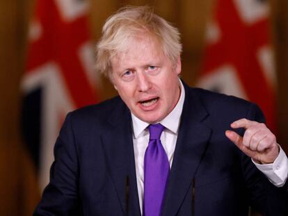 Boris Johnson, primer ministro británico, ayer en Downing Street. 