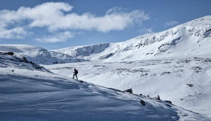 Un excursionista por el parque nacional Hallingskarvet, es más grande de Noruega.