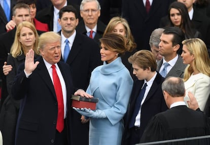 El presidente Donald Trump en la toma de posesión, en Washington.