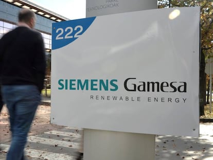 Cartel de Siemens Gamensa en las oficinas centrales de la compañía en Bilbao.
