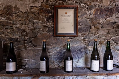 Varias botellas del vino natural que elabora Carles Alonso en su bodega.