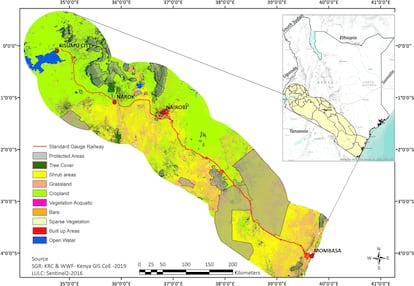 Mapa del nuevo corredor ferroviario en Kenia.