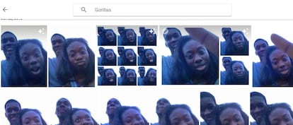 Resultados de Google Photos a la búsqueda "gorilas" del usuario que lo denunció.
