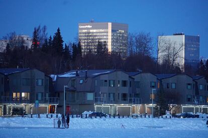 Vista del edificio principal de ConocoPhillips en Anchorage (Alaska) en febrero.