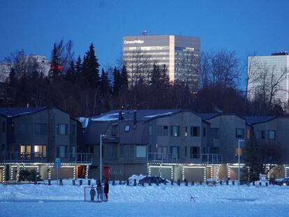 Vista del edificio principal de ConocoPhillips en Anchorage (Alaska) en febrero.