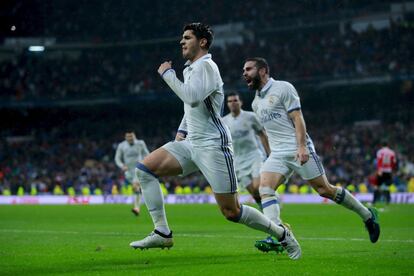 Morata celebra el gol de la victoria.