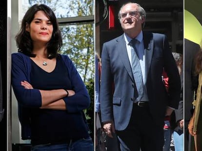 Candidatos a la Comunidad de Madrid que acudirán al debate organizado por EL PAÍS y la cadena SER. Desde la izquierda: Íñigo Errejón, de Más Madrid; Ignacio Aguado, de Ciudadanos; Isabel Serra, de Unidas Podemos; Ángel Gabilondo, del PSOE; y Rocío Monasterio, de Vox.