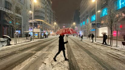 La Gran Vía durante el temporal Filomena.