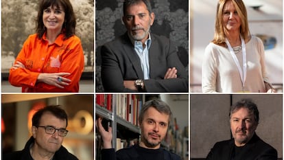 En la fila de arriba, de izquierda a derecha: Rosa Montero, Víctor del Árbol y María Dueñas. En la fila de abajo, de izquierda a derecha: Javier Cercas, Juan Gómez-Jurado y Carlos Zanón. Todos ellos son participantes del Quai du polar de Lyon.