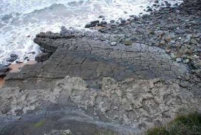 Icnitas de dinosaurio en la playa de La Griega (Asturias)