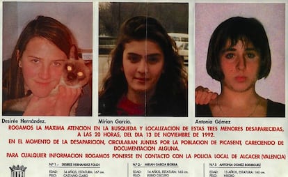 Cartel con el que se buscó a Desirée, Miriam y Toñi en 1992.