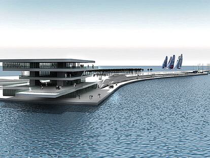 Diseño de David Chipperfield y Fermín Vázquez para el edificio de invitados, el parque y el aparcamiento de la Copa del América.