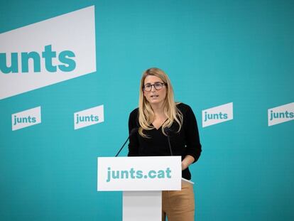 La vicepresidenta de Junts y diputada en el Parlament, Elsa Artadi, en una rueda de prensa el pasado mes de febrero.