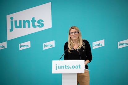 La vicepresidenta de Junts y diputada en el Parlament, Elsa Artadi, en una rueda de prensa el pasado mes de febrero.