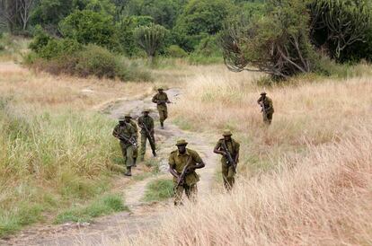 Un grupo de guardabosques patrullan en el interior del Parque Nacional Virunga, en 2006.