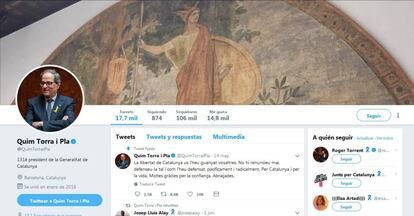 Captura del perfil de Twitter de Quim Torra con la parte central de 'La Cataluña eterna' de Torres-García.