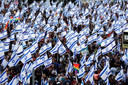 Manifestación contra la reforma judicial, este domingo en Jerusalén.