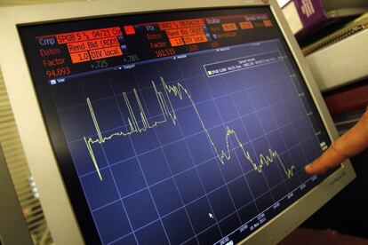 Panel con la evolución del diferencial del bono español a 10 años al cierre del mercado del viernes.