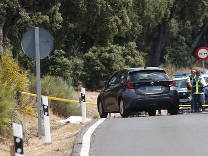 El cuerpo de Borja Villacís, a un lado de la carretera, tras ser tiroteado este martes.