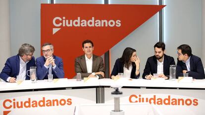 Albert Rivera durante el comité ejecutivo de Ciudadanos, este lunes en la sede del partido en Madrid.