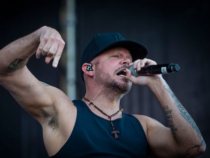 Residente, en un momento de su concierto en el Festival Río Babel, el sábado en Madrid.