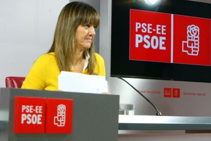 Idoia Mendia, durante su comparecencia en la sede del PSE-EE.