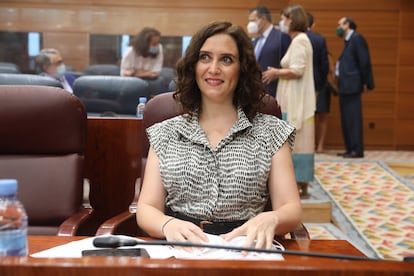 La presidenta de la Comunidad de Madrid, Isabel Díaz Ayuso, en la sesión de control al Gobierno en la Asamblea de Madrid.